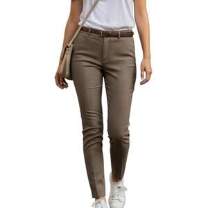 H&M Women's Skinny Fit Suit Pants Size 26 Houndstooth Plaid Beige Woven Trousers